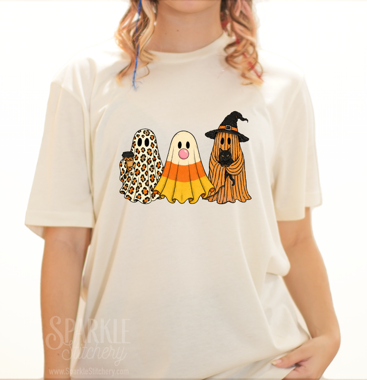 Halloween Trio Cute Sheet Ghosts Women Short Sleeve T Shirt