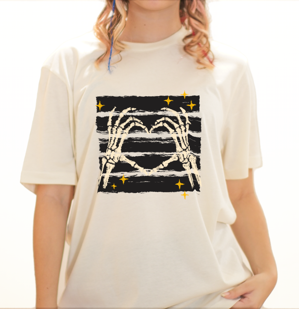 Halloween Skeleton hands forming a Heart, Women Short Sleeve T Shirt