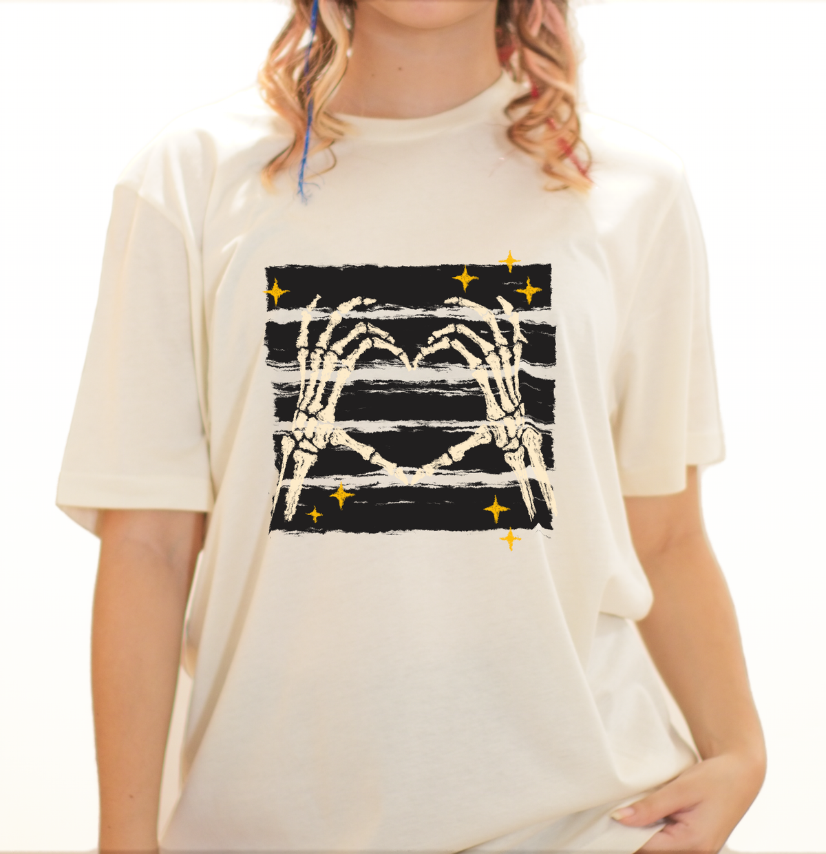 Halloween Skeleton hands forming a Heart, Women Short Sleeve T Shirt