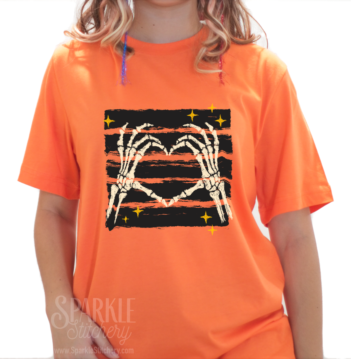 Halloween Skeleton hands forming a Heart, Women Short Sleeve T Shirt