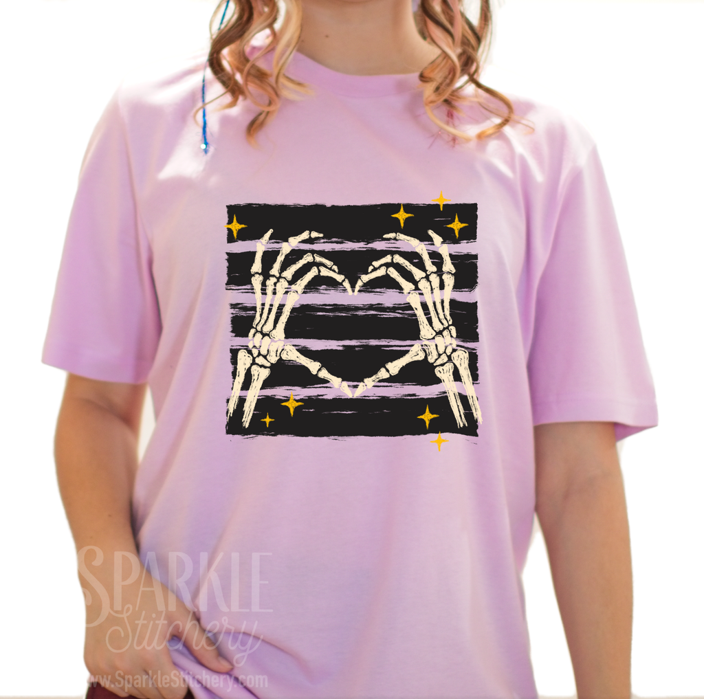 Halloween Skeleton hands forming a Heart, Women Short Sleeve T Shirt