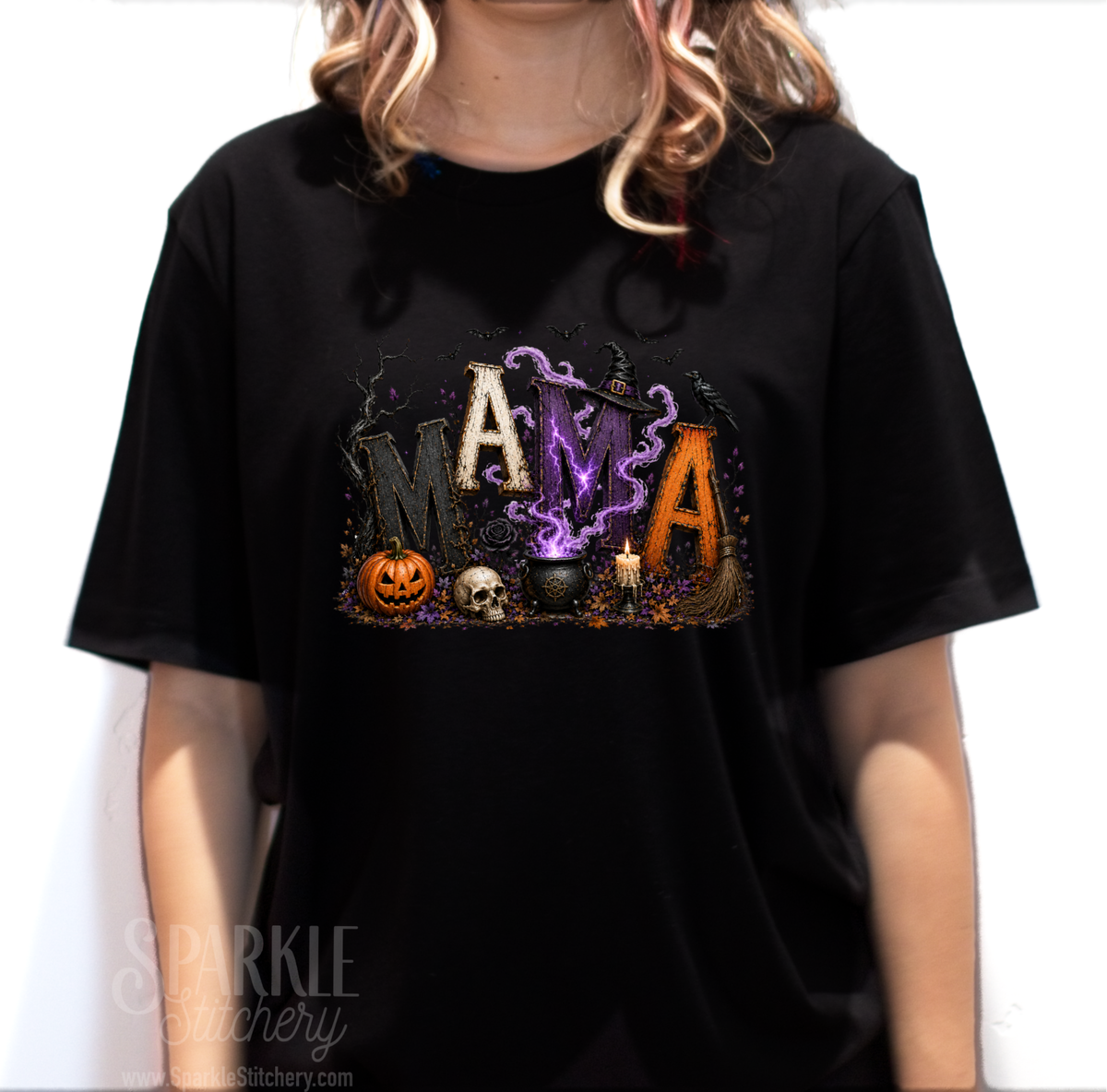 Glitter Halloween MAMA Women Short Sleeve T Shirt