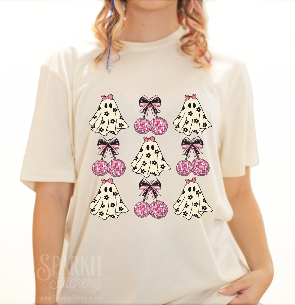 Halloween Coquette Ghost & Bow Disco Cherry Women Short Sleeve T Shirt