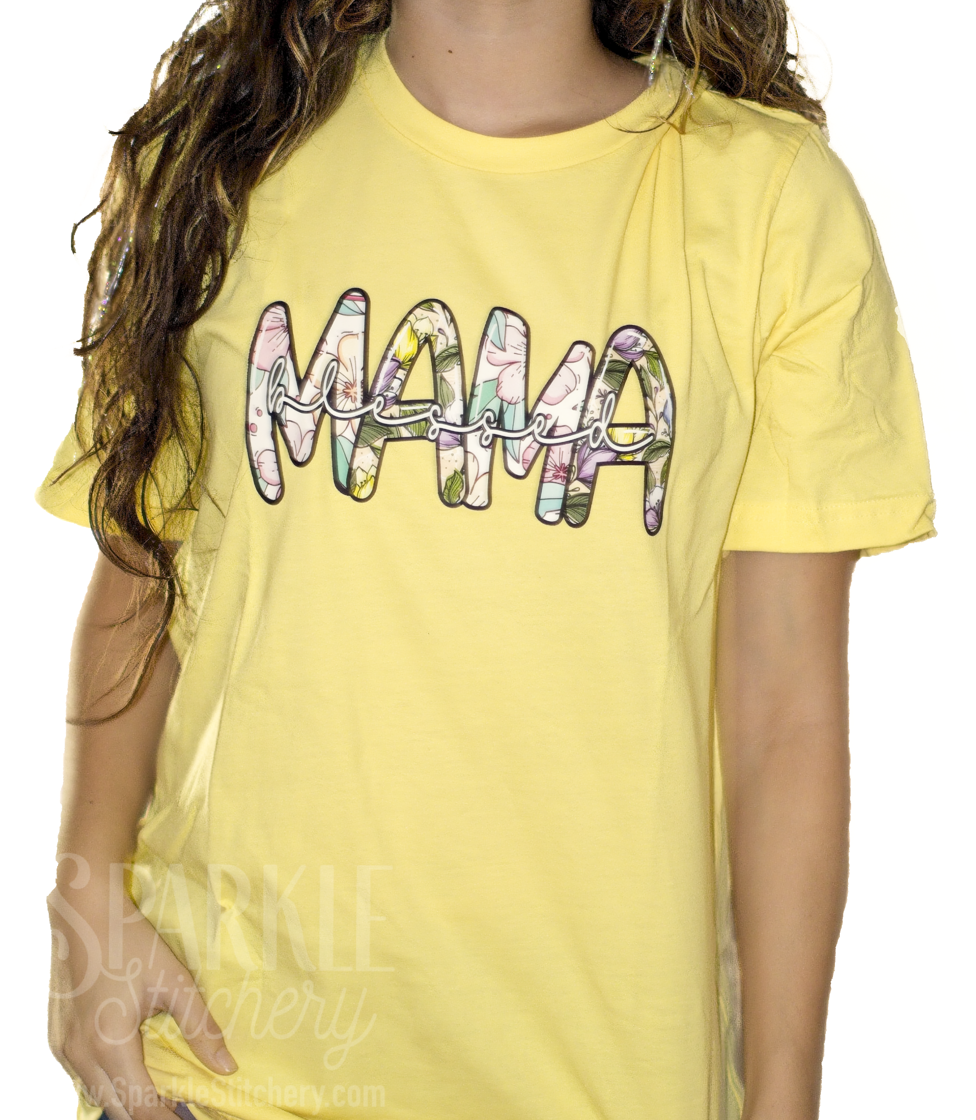 Floral Font Mama Outline Short Sleeve T Shirt
