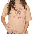 Embroidery Giraffe Family and Heart Women T Shirt