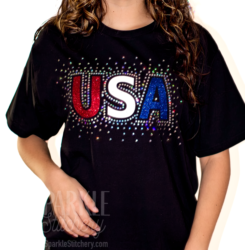 Bling USA America Red, White and Blue Glitter Women  Short Sleeve T Shirt