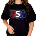 Bling USA America Red, White and Blue Glitter Women  Short Sleeve T Shirt