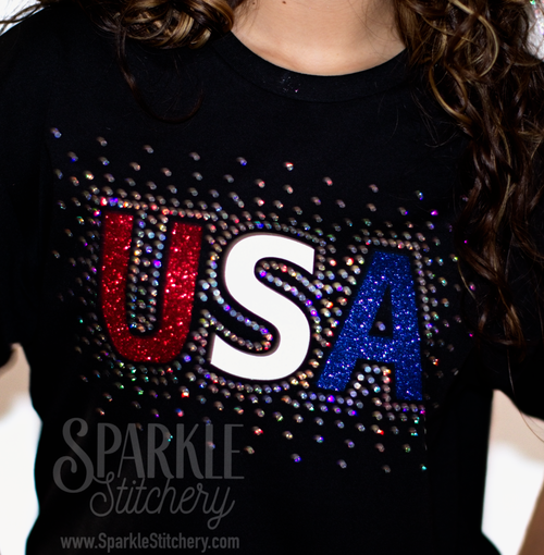 Bling USA America Red, White and Blue Glitter Women  Short Sleeve T Shirt
