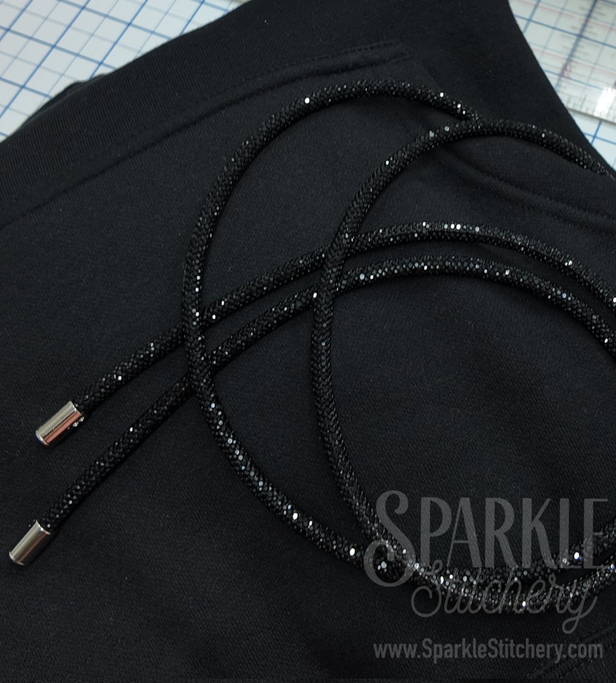 Halloween "Spooky Vibes" Embroidery Design Black Hoodies. (Optional Bling Cord Upgrade)