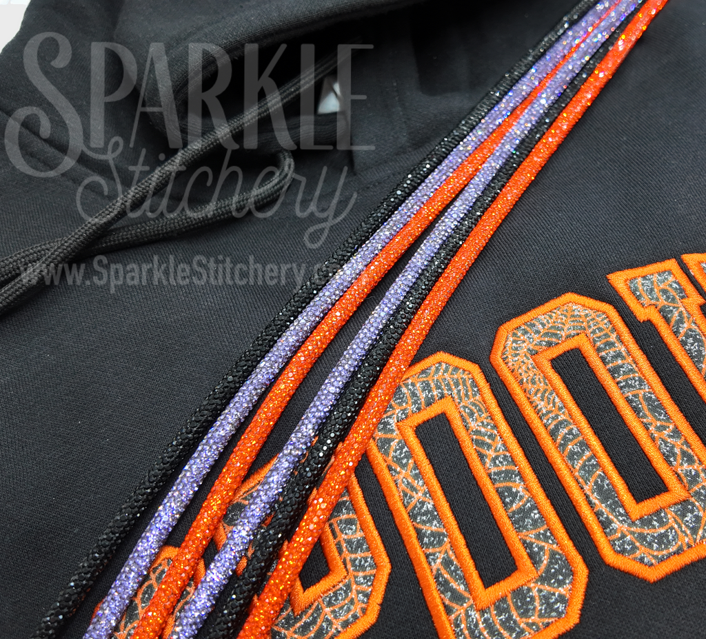 Halloween "Spooky Vibes" Embroidery Design Black Hoodies. (Optional Bling Cord Upgrade)