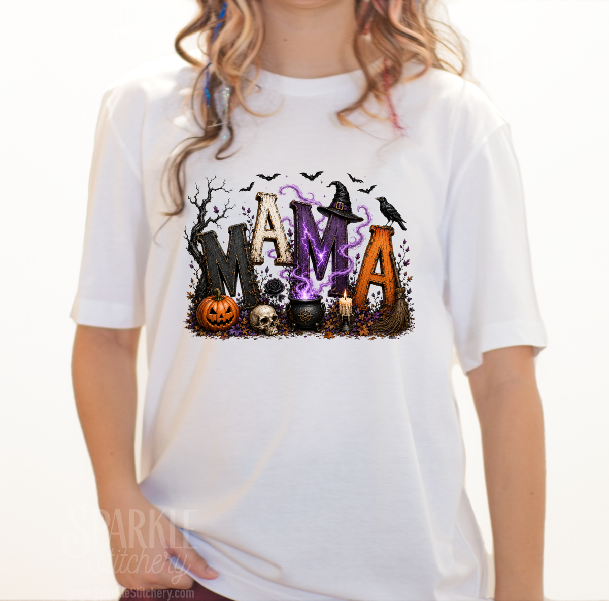 Glitter Halloween MAMA Women Short Sleeve T Shirt